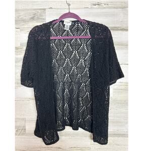 Liz Baker women's petite Large black crochet boho short sleeve cardigan sweater